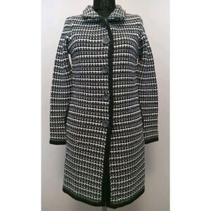 Cocogio‎ Women Black Grey White Crochet Button Down Knit Sweater Cardigan Size M